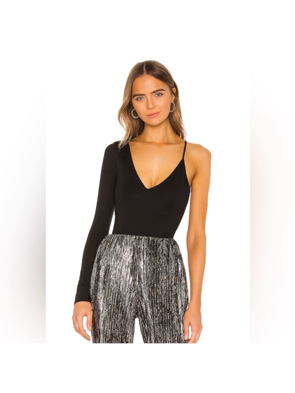 NBD Black Asymmetric One-Shoulder Bodysuit